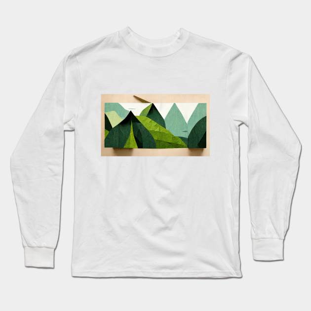 Hilly Grassland - Abstract Minimalism Papercraft Landscape Long Sleeve T-Shirt by JensenArtCo